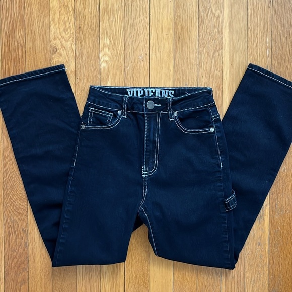 VIP Jeans Contrast Stitch Straight Leg Black Carpenter Denim with Hammer Loop - Picture 4 of 11